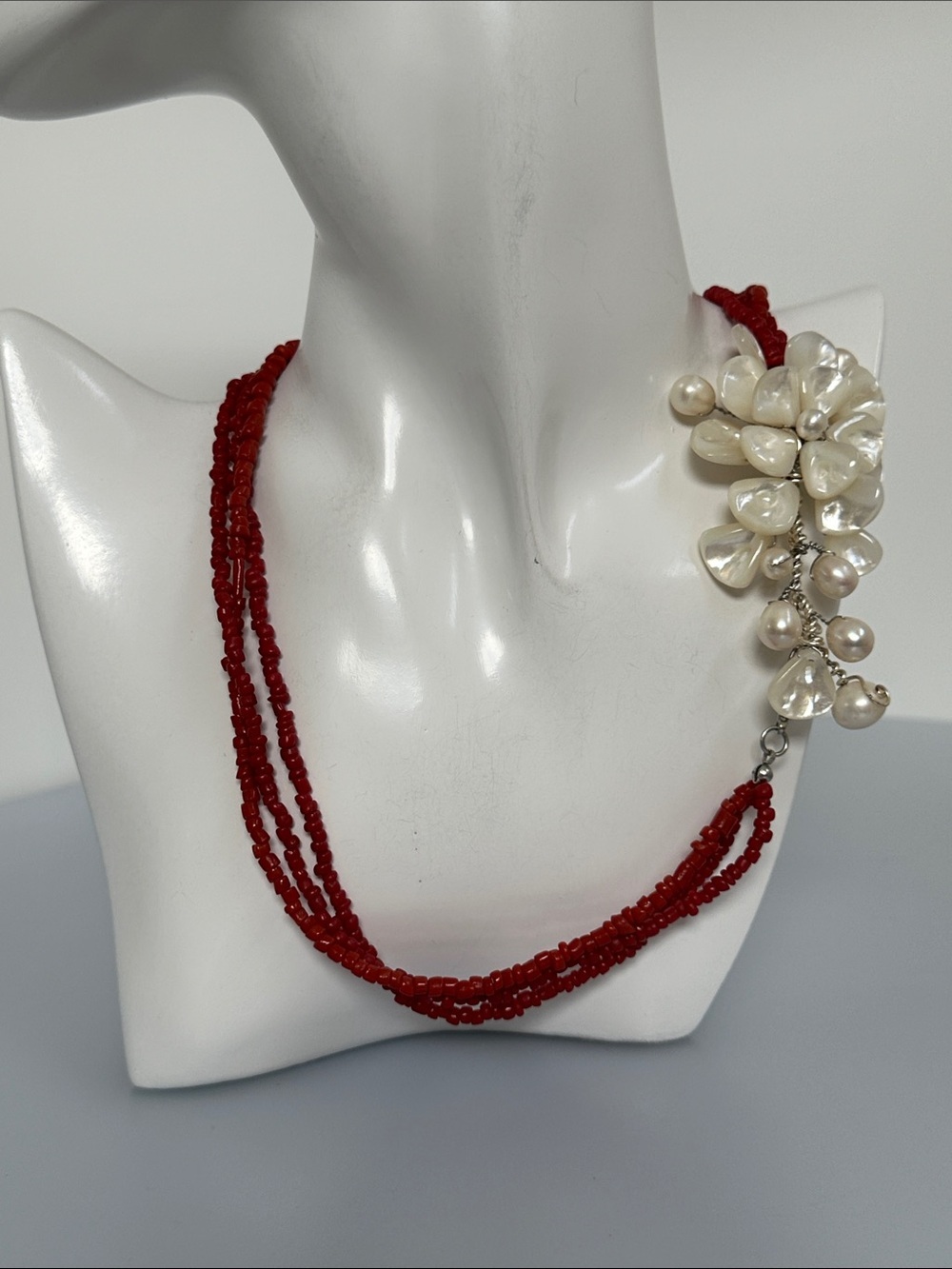 CORAL Red with real Pearl 925 Necklace​